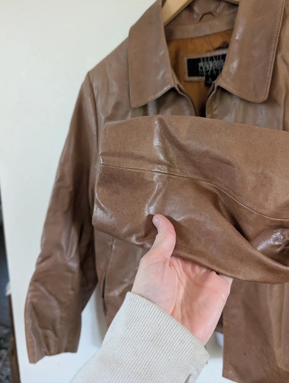 Wilsons Leather Womens Brown Leather Zip Front Jacket L Large